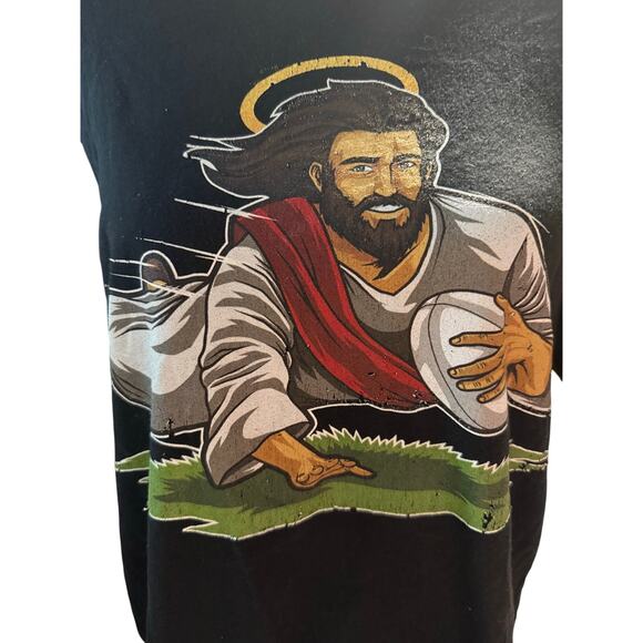 Touchdown Jesus Football Graphic Tee, Notre Dame, Black, Unisex Size Large - Picture 2 of 5